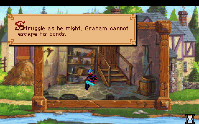 King's Quest V: Absence Makes the Heart Go Yonder! IBM PC/Compatibles Screenshot: Uh oh, how will Graham get out of this situation?