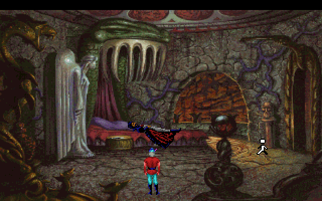 King's Quest V: Absence Makes the Heart Go Yonder! IBM PC/Compatibles Screenshot: Be quiet, Mordack is sleeping!