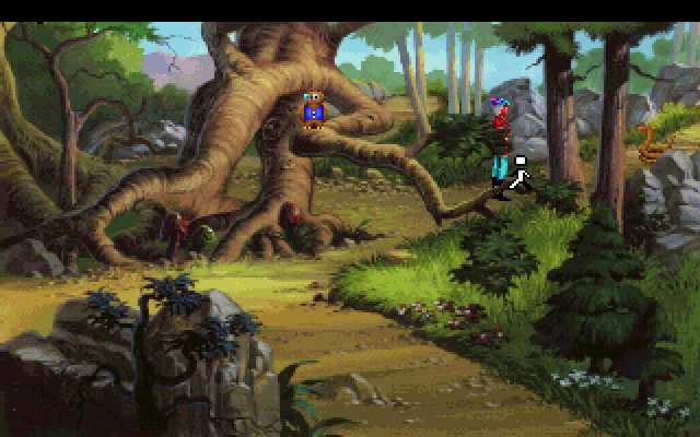 King's Quest V: Absence Makes the Heart Go Yonder! IBM PC/Compatibles Screenshot: A large snake blocks the path.
