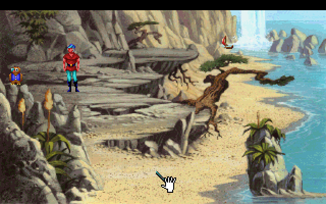 King's Quest V: Absence Makes the Heart Go Yonder! IBM PC/Compatibles Screenshot: Arrived at a beach...is that a boat in the distance?