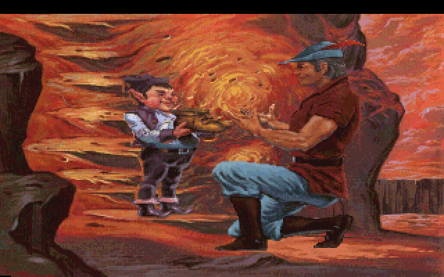King's Quest V: Absence Makes the Heart Go Yonder! IBM PC/Compatibles Screenshot: The gnome presents Graham with a pair of shoes.