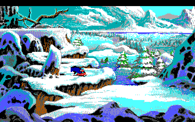 King's Quest V: Absence Makes the Heart Go Yonder! IBM PC/Compatibles Screenshot: Sledding down a hill...