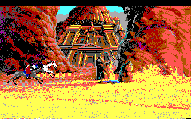 King's Quest V: Absence Makes the Heart Go Yonder! IBM PC/Compatibles Screenshot: Hiding from some bandits.