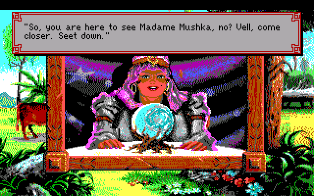 King's Quest V: Absence Makes the Heart Go Yonder! IBM PC/Compatibles Screenshot: Madame Mushka reveals more of the story...