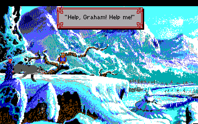 King's Quest V: Absence Makes the Heart Go Yonder! IBM PC/Compatibles Screenshot: A wolf captures Cedric!
