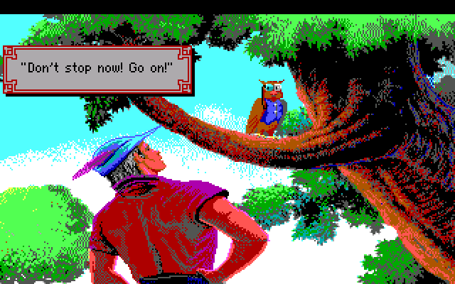 King's Quest V: Absence Makes the Heart Go Yonder! IBM PC/Compatibles Screenshot: Cedric tells Graham the story so far.