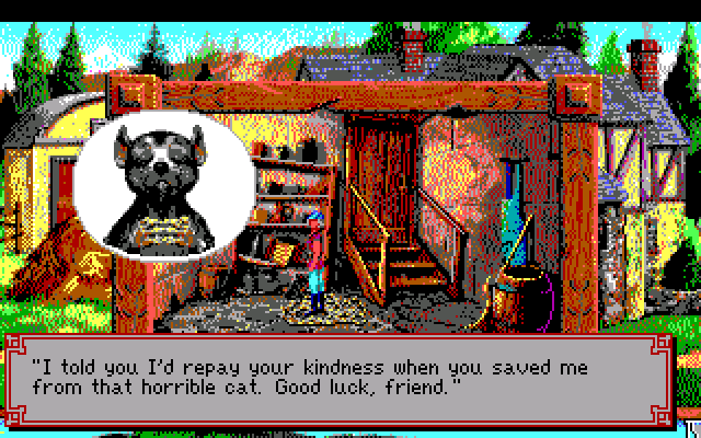 King's Quest V: Absence Makes the Heart Go Yonder! IBM PC/Compatibles Screenshot: This friendly rat rescues me from being tied up in the cellar.