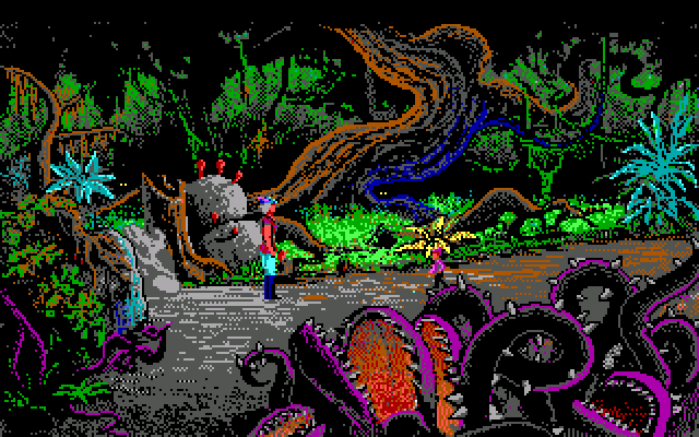 King's Quest V: Absence Makes the Heart Go Yonder! IBM PC/Compatibles Screenshot: Attempting to catch an elf...