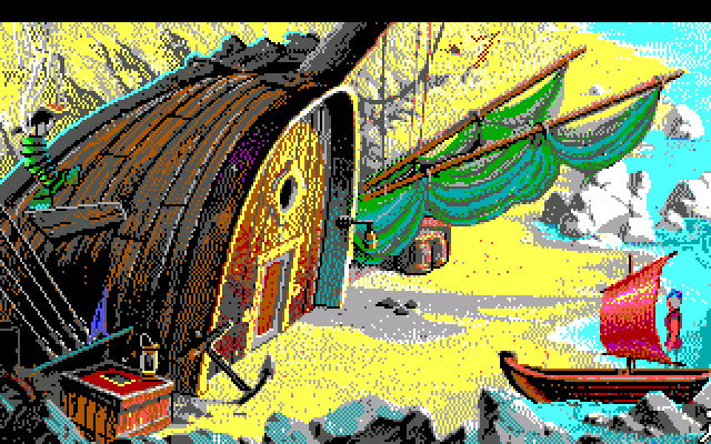 King's Quest V: Absence Makes the Heart Go Yonder! IBM PC/Compatibles Screenshot: A cozy looking boat house.