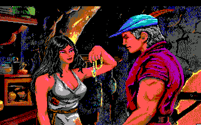 King's Quest V: Absence Makes the Heart Go Yonder! IBM PC/Compatibles Screenshot: Graham returns a pendant to Cassima.