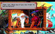 King's Quest V: Absence Makes the Heart Go Yonder! for IBM PC/Compatibles - This man is friendly, but his hearing isn't great...