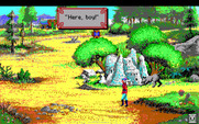 King's Quest V: Absence Makes the Heart Go Yonder! for IBM PC/Compatibles - Distracting a dog that is terrorizing some ants.