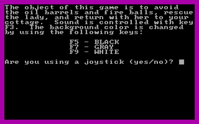 David's Kong IBM PC/Compatibles Screenshot: Game instructions.