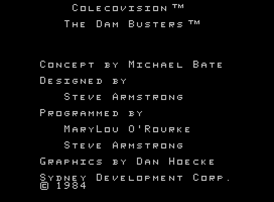 Dam Busters, The ColecoVision Screenshot: Title screen.
