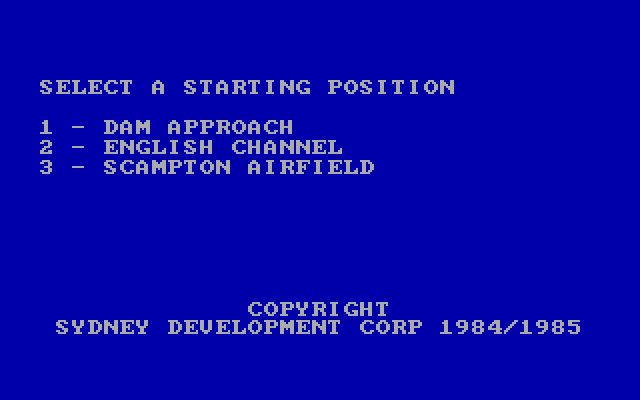 Dam Busters, The IBM PC/Compatibles Screenshot: The main menu.