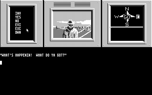 Hacker Atari ST Screenshot: Encountered a spy; do I have anything for him?