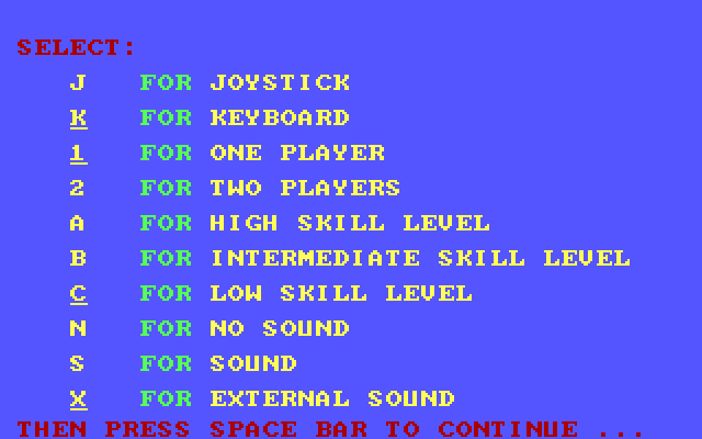 Congo Bongo IBM PC/Compatibles Screenshot: The main menu.