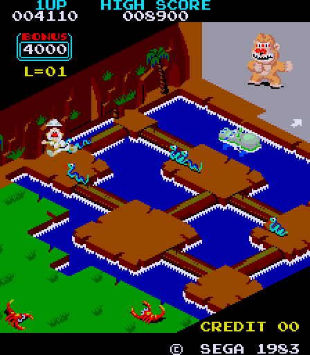 Congo Bongo Arcade Screenshot: Oh no, a snake got me!