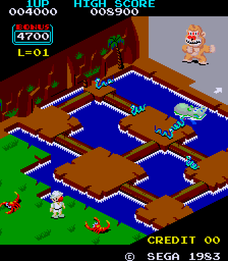 Congo Bongo Arcade Screenshot: Avoid the scorpions, snakes, and more on this screen!