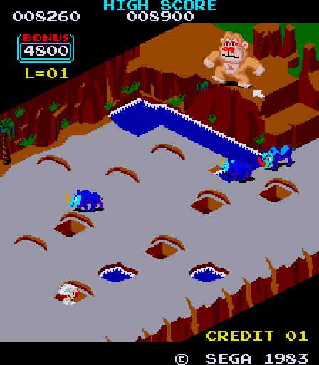 Congo Bongo Arcade Screenshot: Start of the third screen.