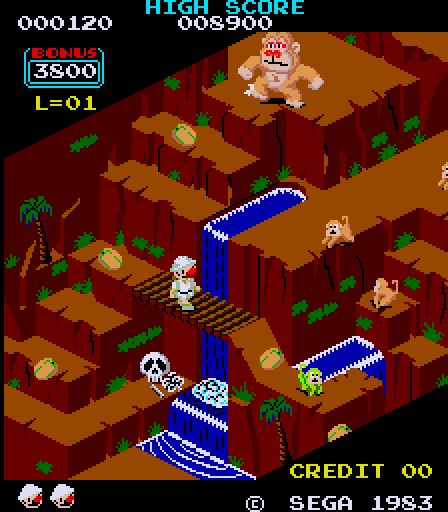 Congo Bongo Arcade Screenshot: Gameplay on the first level.