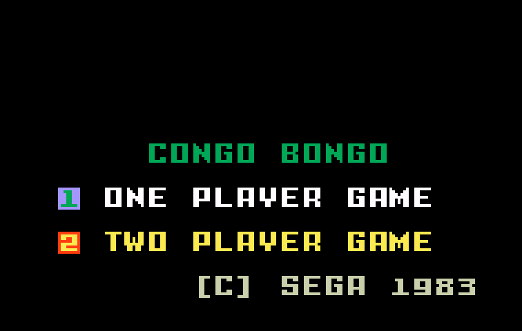 Congo Bongo Intellivision Screenshot: Title screen; the game title flashes different colors.