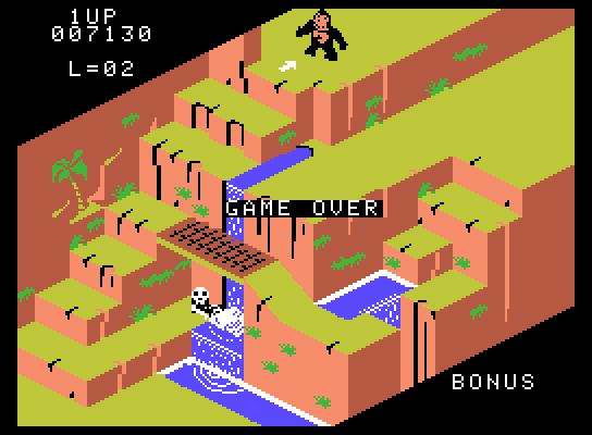 Congo Bongo ColecoVision Screenshot: Game over.