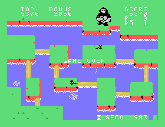 Congo Bongo Sega SG-1000 Screenshot: Game over.