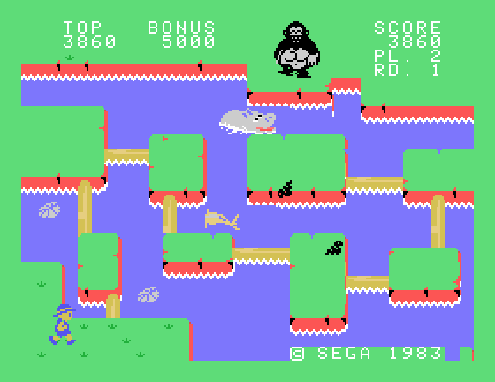 Congo Bongo Sega SG-1000 Screenshot: Start of round 2.