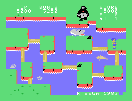Congo Bongo Sega SG-1000 Screenshot: Snakes and other dangers get in the way!
