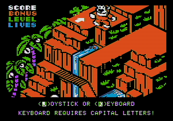 Congo Bongo Apple II Screenshot: Play with joystick or keyboard?