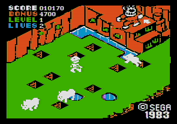 Congo Bongo Apple II Screenshot: Don't get trampled by the rhinos!