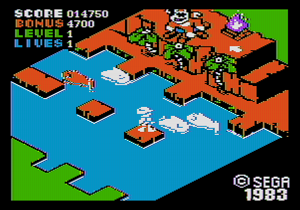 Congo Bongo Apple II Screenshot: Now, can I make it across the second part of this river?