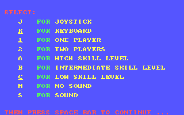 Congo Bongo IBM PC/Compatibles Screenshot: The main menu.