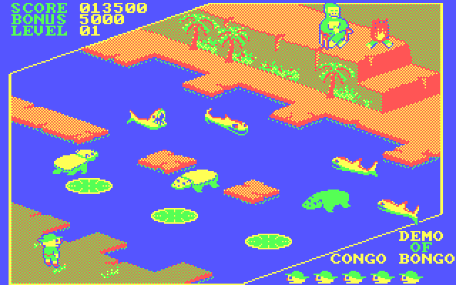 Congo Bongo IBM PC/Compatibles Screenshot: Game demo mode; Can you cross the river?