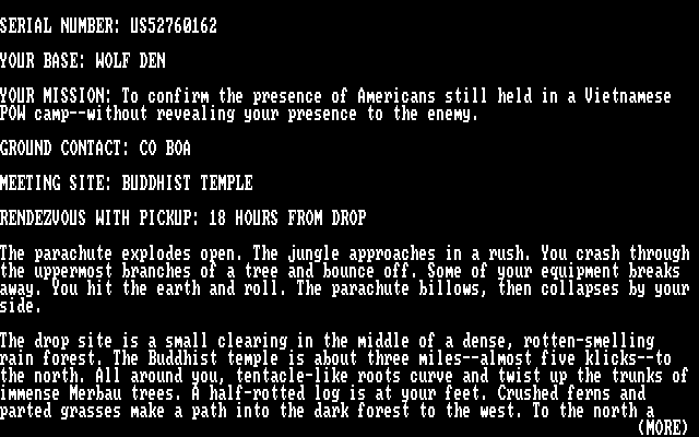 Rambo: First Blood Part II IBM PC/Compatibles Screenshot: Introduction continued...