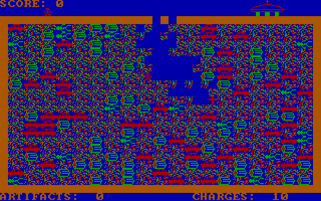 Archeodroid IBM PC/Compatibles Screenshot: The player digs through the ground to find artifacts.