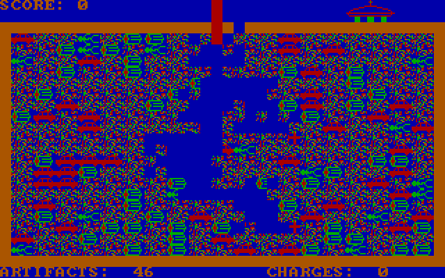 Archeodroid IBM PC/Compatibles Screenshot: Oops, the player ran out of charges and lost a life.