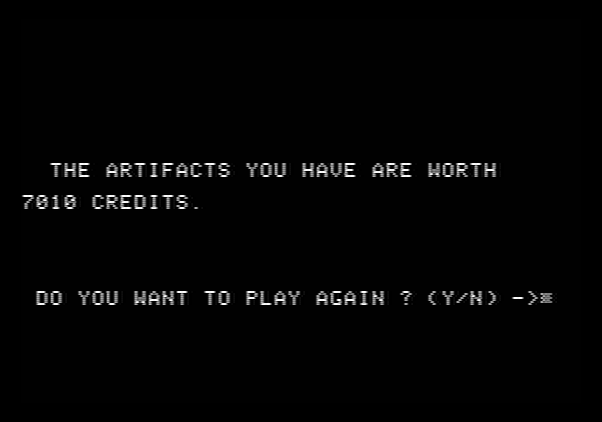 Archeodroid Apple II Screenshot: Game over; care to try again?