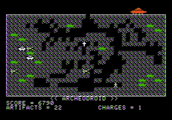 Archeodroid Apple II Screenshot: One charge left, and then it's game over!