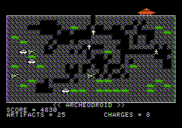 Archeodroid Apple II Screenshot: There's still a lot of artifacts to collect...