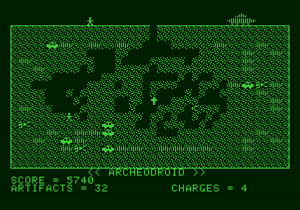 Archeodroid Apple II Screenshot: One man down with plenty more artifacts to collect still.