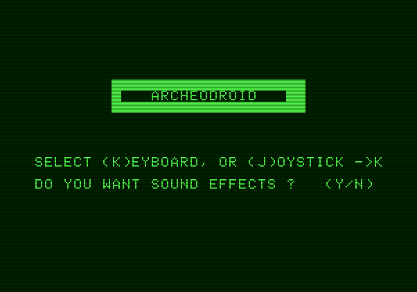 Archeodroid Apple II Screenshot: Title screen.