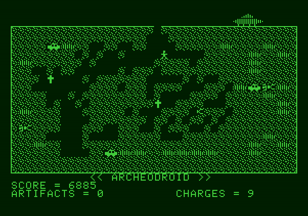 Archeodroid Apple II Screenshot: Take collected artifacts back to the ship to earn points.