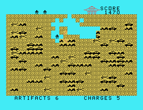 Archeodroid TI-99/4A Screenshot: Collecting up some artifacts.