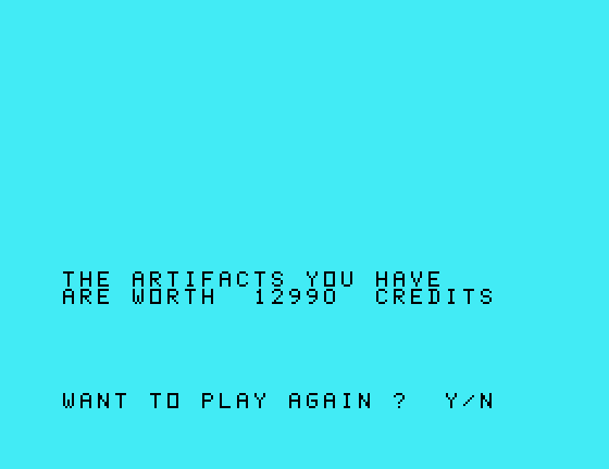 Archeodroid TI-99/4A Screenshot: Game over.