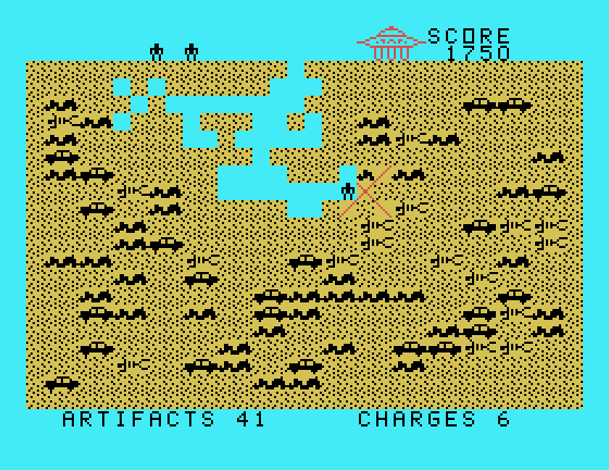 Archeodroid TI-99/4A Screenshot: Use charges to blast through the ground.