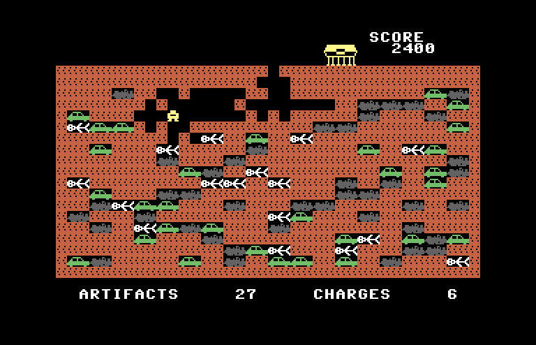 Archeodroid Commodore 64 Screenshot: I'm trapped! I'll need a charge to get back to the surface...
