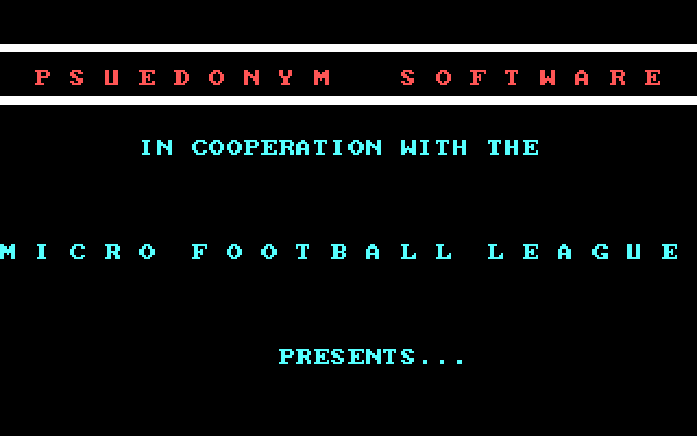 Armchair Quarterback IBM PC/Compatibles Screenshot: Psuedonym Software introduction screen...