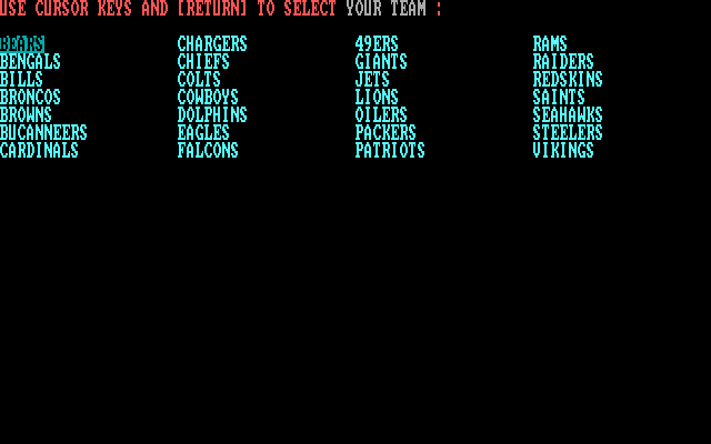 Armchair Quarterback IBM PC/Compatibles Screenshot: First, setup the teams.